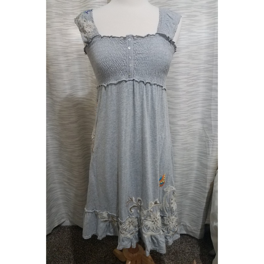 Johnny Was JWLA gray smocked embroidered dress S